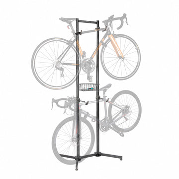 2-Bike Stand with Basket, Adjustable Arms, Black/Grey