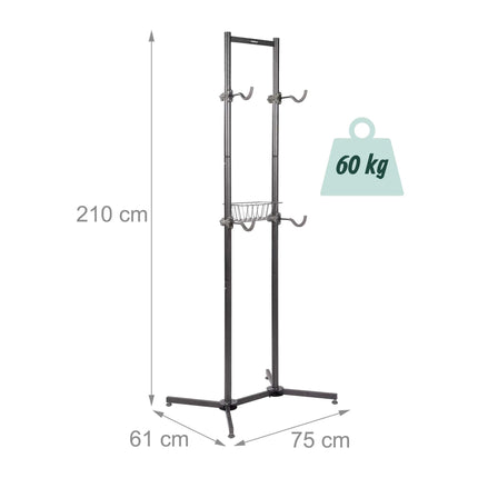 2-Bike Stand with Basket, Adjustable Arms, Black/Grey