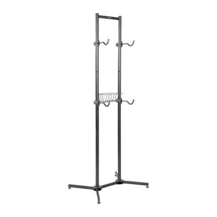 2-Bike Stand with Basket, Adjustable Arms, Black/Grey