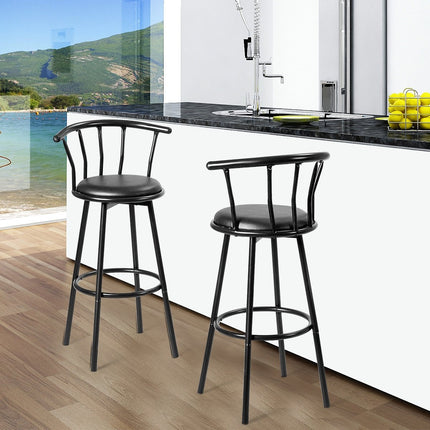 2 Black Bar Stools, 360° Swivel, Steel Frame, Foam Cushions