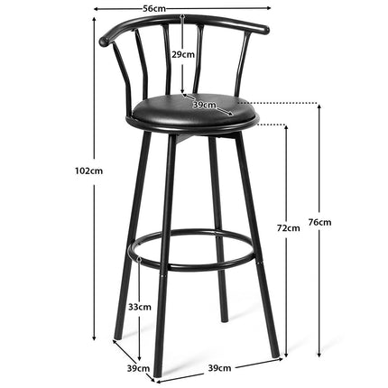 2 Black Bar Stools, 360° Swivel, Steel Frame, Foam Cushions