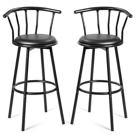 2 Black Bar Stools, 360° Swivel, Steel Frame, Foam Cushions