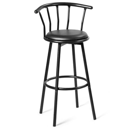 2 Black Bar Stools, 360° Swivel, Steel Frame, Foam Cushions
