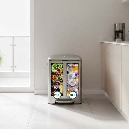 2-Compartment Kitchen Waste Bin, Pedal & Soft-Close