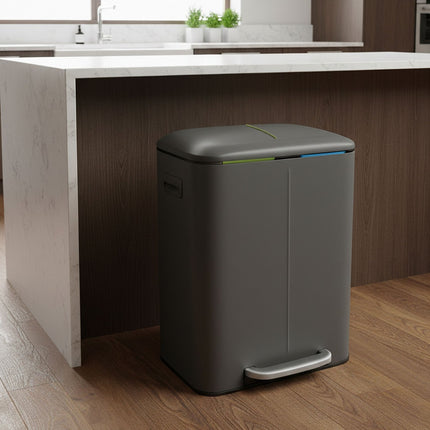 2-Compartment Kitchen Waste Bin, Soft-Close, Pedal-Operated