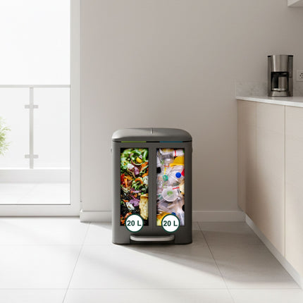 2-Compartment Kitchen Waste Bin, Soft-Close, Pedal-Operated