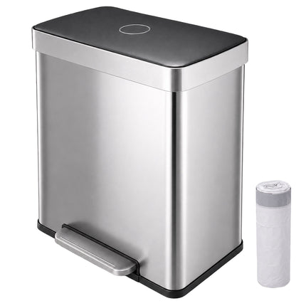2-Compartment Pedal Bin 2 x 30 l with Soft-Close Lid, Silver, 15 Bin Liners