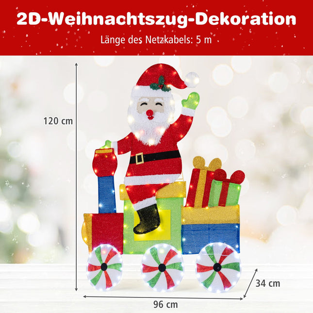 2D Santa Train Decoration with 133 LED Lights, Metal Frame