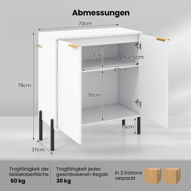 2-Door White Sideboard Cabinet with Metal Legs