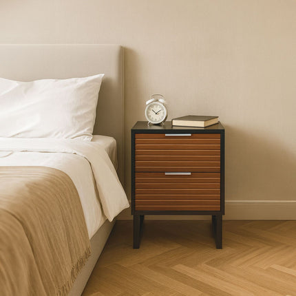 2-Drawer Bedside Table, Bamboo Legs, Aluminium Handles