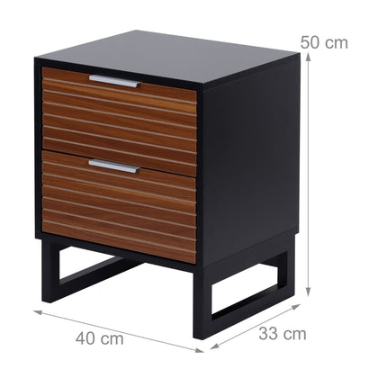 2-Drawer Bedside Table, Bamboo Legs, Aluminium Handles