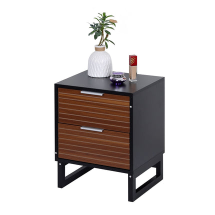 2-Drawer Bedside Table, Bamboo Legs, Aluminium Handles