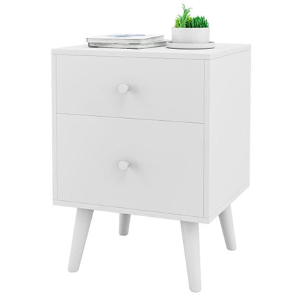 2-Drawer Nightstand, Solid Rubberwood Legs, White