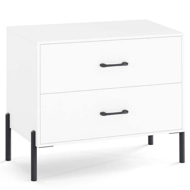 2-Drawer Wood Nightstand with Metal Legs, White
