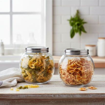 2 Glass Storage Jars, 2L Each, Airtight Lids