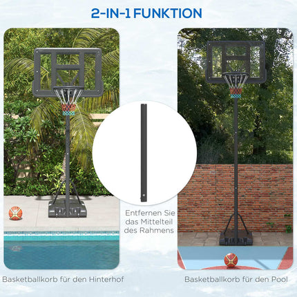 Adjustable 2-in-1 basketball hoop with steel frame, 195-370 cm