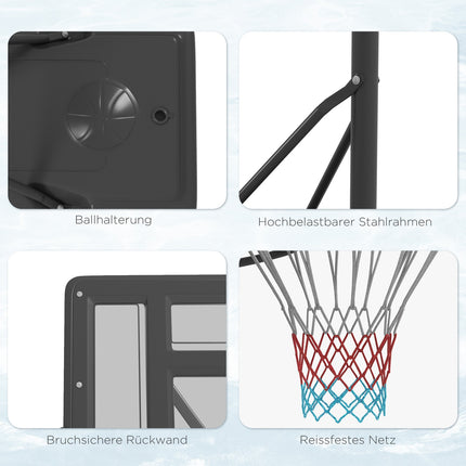 Adjustable 2-in-1 basketball hoop with steel frame, 195-370 cm