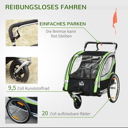 2-in-1 children's bicycle stroller, 360° rotating, fits 2 children