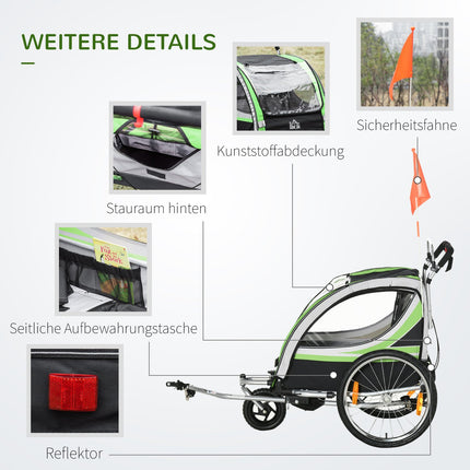 2-in-1 children's bicycle stroller, 360° rotating, fits 2 children