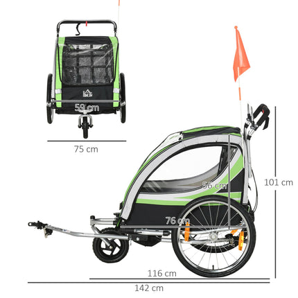 2-in-1 children's bicycle stroller, 360° rotating, fits 2 children