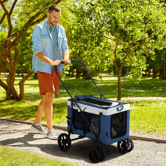 2-in-1 dog carriage with removable basket, blue
