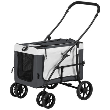Dog and cat stroller with removable basket and safety leash