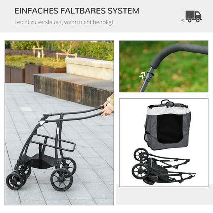 Dog and cat stroller with removable basket and safety leash