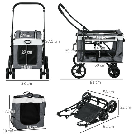 Dog and cat stroller with removable basket and safety leash