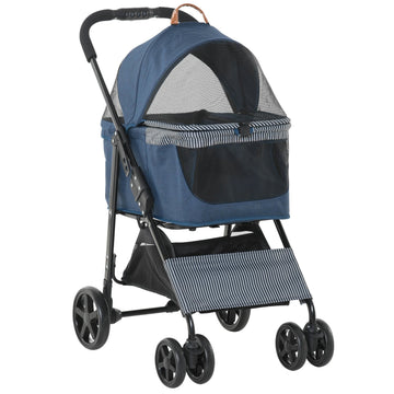 2-in-1 pet stroller with removable cover, dark blue