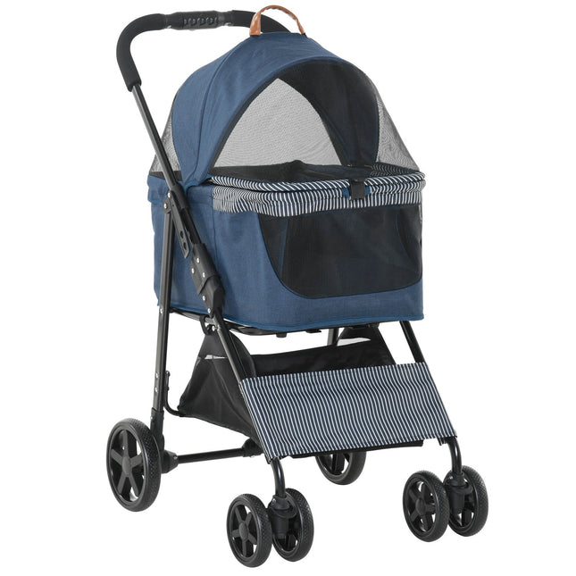 2-in-1 pet stroller with removable cover, dark blue