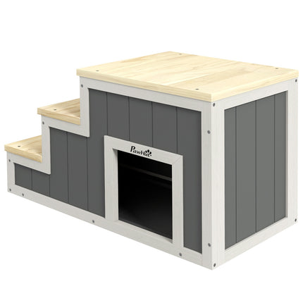 Wooden 3-step pet ramp with cave, supports up to 30 kg