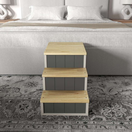 Wooden 3-step pet ramp with cave, supports up to 30 kg