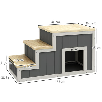 Wooden 3-step pet ramp with cave, supports up to 30 kg