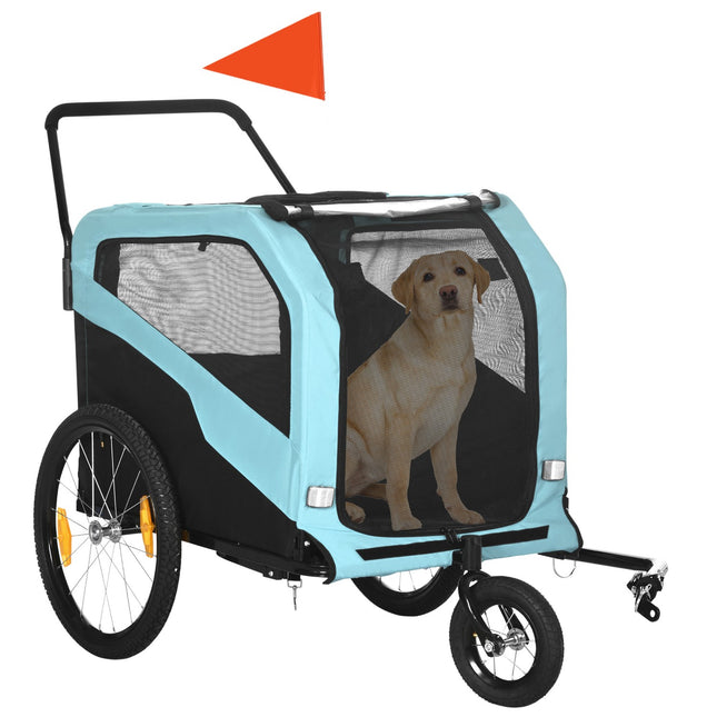 2-in-1 dog bike stroller & stroller, reflective, blue