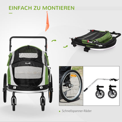 2-in-1 collapsible pet bike trailer & dog carrier, green/silver