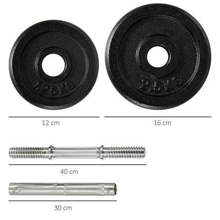 Adjustable 30 kg dumbbell set with 12 weight plates