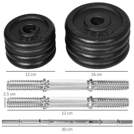 Adjustable dumbbell and barbell set, 20 kg, anti-slip
