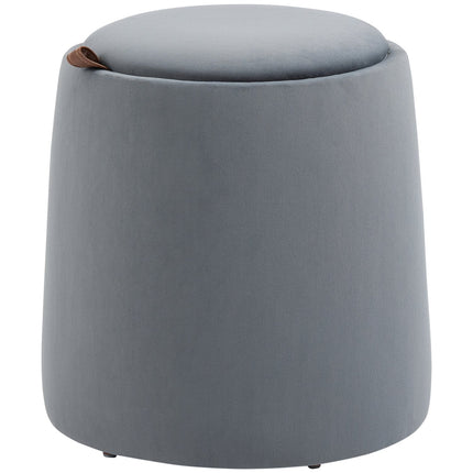 Round ottoman stool in velvet look with storage, gray