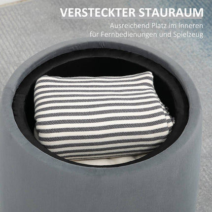 Round ottoman stool in velvet look with storage, gray