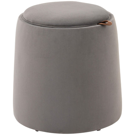 Velvet round ottoman footstool with storage, dark grey