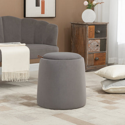 Velvet round ottoman footstool with storage, dark grey