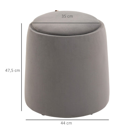 Velvet round ottoman footstool with storage, dark grey