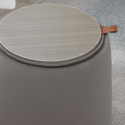 Velvet round ottoman footstool with storage, dark grey