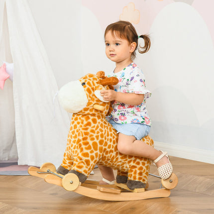 Convertible 2-in-1 plush rocking horse with wheels, yellow