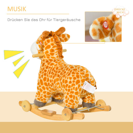 Convertible 2-in-1 plush rocking horse with wheels, yellow