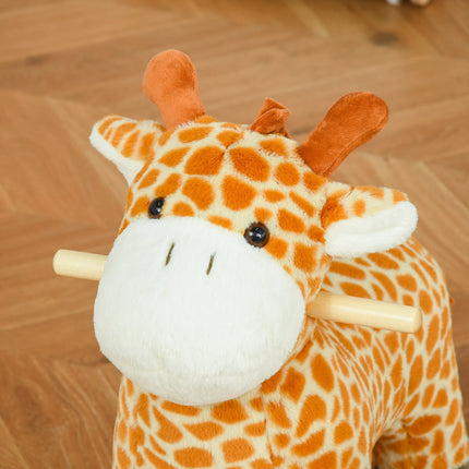 Convertible 2-in-1 plush rocking horse with wheels, yellow