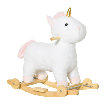 2-in-1 plush rocking horse & wheel toy for children, white