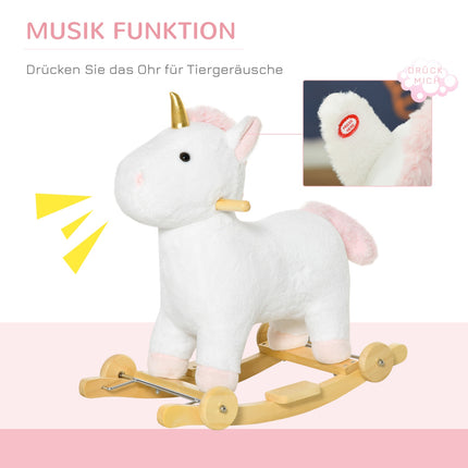 2-in-1 plush rocking horse & wheel toy for children, white