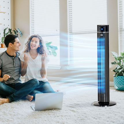 2-in-1 Tower & Stand Fan, Remote Control, Timer, Black