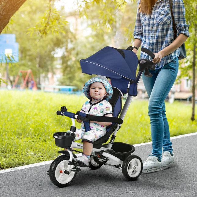 2-in-1 tricycle for children with canopy and safety belt, blue